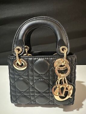 Women’s Black Quilted Leather Mini Tote with Gold Hardware